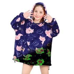 Geulay 652726679734 Axolotl Glow In The Dark Hoodie Blanket For Kids 6-12 - Plush Fleece Gift