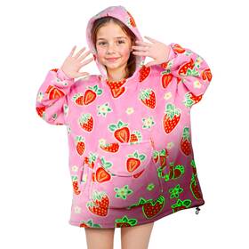 Geulay 652726679765 Glow In The Dark Strawberry Blanket Hoodie - Oversized Pink With Pockets