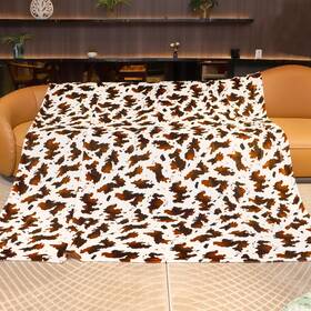 Ct06-20 Geulay Fleece Blanket King Size 90 Inch X108 - Brown White Cow Print Lightweight Soft