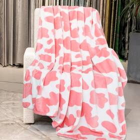 Ct06-22 Geulay Strawberry Pink Fleece Blanket - Cute Soft Cow Print Throw For Bedroom Decor