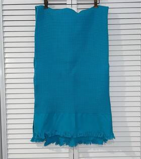 Thr003-3 Giaquinto Tessitura Blue Heavy Cotton Waffle Weave Throw Blanket 39 X 66 Inch Italy