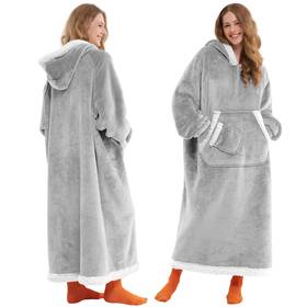 Giggling Getup 840494329757 Cozy Sherpa Fleece Wearable Blanket Hoodie For Adults - Oversized Grey