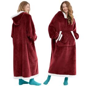 Giggling Getup 840494329863 Wearable Blanket Hoodie For Adults - Cozy Sherpa Fleece With Pocket Burgundy