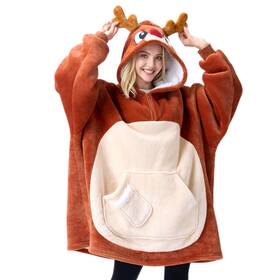 J0129 Giggling Getup Oversized Sherpa Fleece Hoodie Blanket For Adults - Warm Cozy