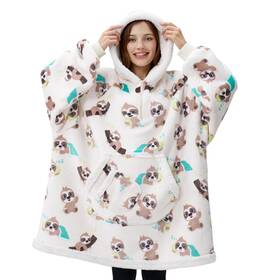 J0330-stnd Giggling Getup Cozy Sherpa Fleece Hoodie Blanket For Adults Teens - Sloth Design
