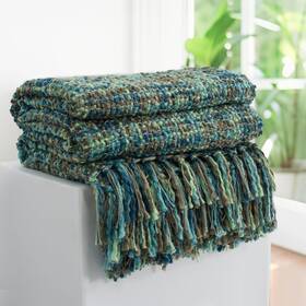 Drls5060 Ginamuse Multi-color Green Cable Knitted Throw Blanket For Couch 50 Inch X60 Boho Style Te