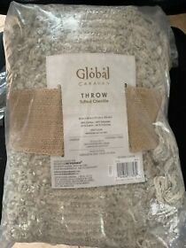 Global Caravan Tufted Cream Large Chenille Throw Blanket 50 In X 60
