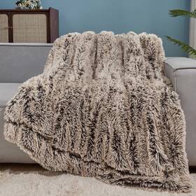 Gonaap 735275150975 Fuzzy Faux Fur Throw Blanket Frosty Brown Super Soft Cozy Plush