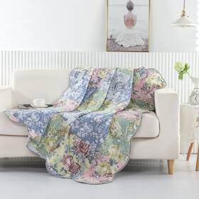 Greenland Home 636047434159 Emma Patchwork Floral Print Quilted Throw Blanket 60x50-inch Gray