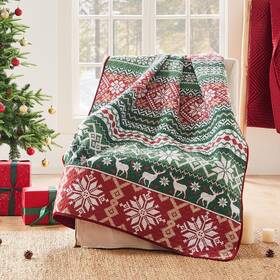 Greenland Home 636047442154 Fair Isle Red Velvet-lined Throw Blanket