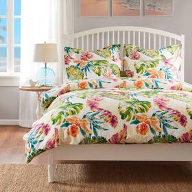 Gl-2104adsq Greenland Home Tropics 100% Cotton Coastal Duvet Set Full/queen Coral
