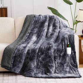 Greenoak 759242543881 Heated Electric Blanket Throw Faux Fur Sherpa Heating For Sofa Bed