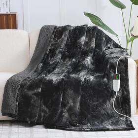 Greenoak 759242544031 Heated Electric Blanket Throw Faux Fur Sherpa Heating For Sofa