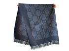 Gucci New 995 Black Gray Cashmere Wool Gg Logo Throw Blanket 100 Auth Large 406100010008