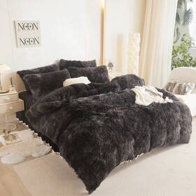 Haihua 711271802674 Fluffy Comforter Cover Set Plush Shaggy Duvet Twin Tie Dye Black