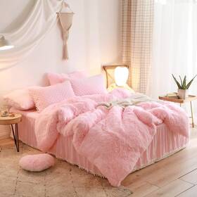 Haihua 711271802803 Pink Fluffy Comforter Set Plush Shaggy Duvet Cover Twin