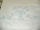 Design-85 Hand Bed Embroidered Wide Thread " White-basket Vintage Runner-blue
