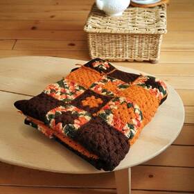 08ef46df-f44d-4 Handmade Handcrafted Orange And Brown Crochet Blanket 2 Ft 7 In X 4ft