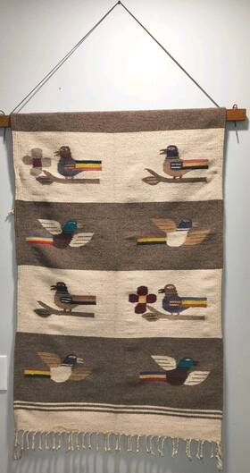 13537-t Handmade Mexican Blanket Tapestry Beautiful 46 Inch X34 Great Condition Unique Desig