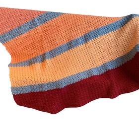 F9f956c4-1e56-4 Handmade Blue Orange Red Striped Crocheted Acrylic Yarn Afghan Throw Blanket