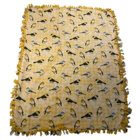 P101525 Handmade Sch45 Spring Birds On Gingham Double Thick Fleece Tie Throw Blanket 50 Inch X 65