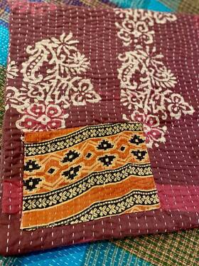 Wt-248 Handmade Vtg Patchwork Kantha Throw Indian Quilt Cotton Blanket Burgundy Pink