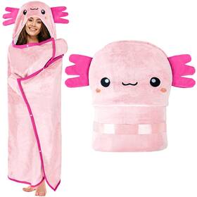 Happy Fuel 197644766017 Axolotl Hooded Blanket For Adults - Soft Plush Flannel Fleece Wrap