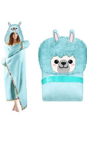 Happy Fuel 313091174117 Llama Wearable Hooded Blanket Adults One Size Fluffy Brown Soft Shaggy Faux Fur