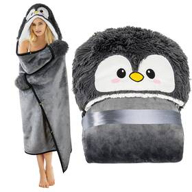 Happy Fuel 608011492489 Penguin Hooded Blanket For Adults - Soft Warm Fleece Cloak Wrap Gift