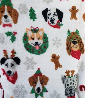 Bls-5059 Happy Holidays Christmas Flannel To Sherpa Throw Blanket Doggies 50 Inch X 60 Puppy