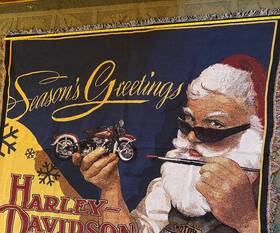 7393tu3 Harley-davidson Inch Season S Greetings Tapestry Throw Blanket 2007 Santa Holiday