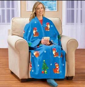 60801 Hdfl Christmas Cats Wearable Blanket Warm Soft Fleece Robe Zipper Cuddle Wrap 60x67