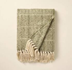 Hearth & Hand With Magnolia 198101028570 Herringbone Stripe Woven Bed Blanket Green/cream - And