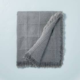 86250070 Hearth & Hand With Magnolia Textured Grid Lines Dobby Throw Blanket Dark Gray - And
