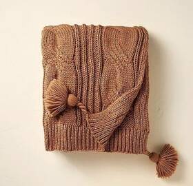 89972762 Hearth & Hand With Magnolia Chunky Cable Fall Knit Throw Blanket Orange Rust - And