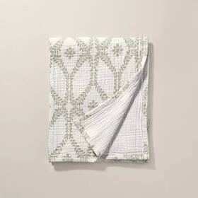 91127735 Hearth & Hand With Magnolia Trellis Pattern Cotton Throw Blanket Green/cream - And