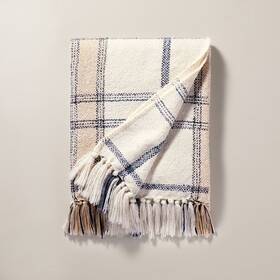 91127916 Hearth & Hand With Magnolia Soft Woven Plaid Throw Blanket Sour Cream/blue - And