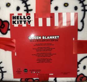 5431313737 Hello Kitty Queen Blanket 90x90 Polyester Hearts And Faces White Red Black