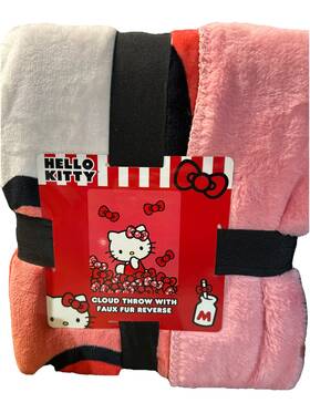 990353854 Hello Kitty Fleece Cloud Throw With Faux Fur Reverse 50 Inch X 60 Nwt Super Soft