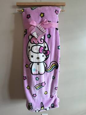 Hello Kitty By Sanrio 032281153823 Unicorn Plush Throw Blanket Pink Stars Rainbow Soft Fleece Kawaii