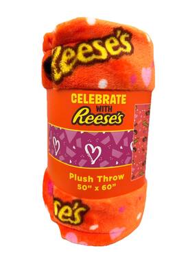 Hershey 194382310403 Reeses Peanut Butter Cups Plush Throw Blanket 50x60 Valentines Day Hearts New