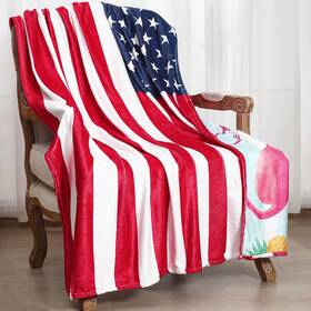 Sic-hillsuren-0142 Hillsuren Summer Patriotic Throw Blanket Flamingo American Flag Ultra Plush Rev