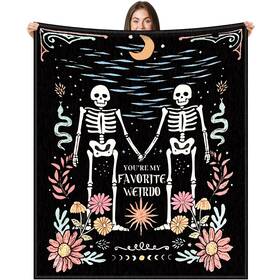 Sic-hillsuren-0954 Hillsuren Gothic Couples Blanket Anniversary Skull Floral Flannel 50 X 6