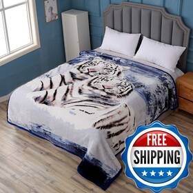 B087yskp3q Hiyoko Queen Size Blanket 5.3 Lbs Soft Korean Mink Style Fleece White Tiger