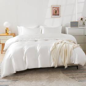 E-us21jfh Hodo Home Satin Duvet Cover Queen Size 3pcs Queen/full No Comforter White