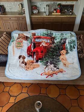 Holiday Time 190604711652 Christmas Red Truck Tree Farm Puppy Throw Blanket 50in X 60in