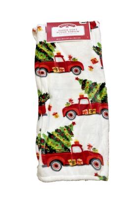 Holiday Time 190714472146 Christmas Tree And Red Vintage Truck Throw Blanket 50 Inch X 60 New White