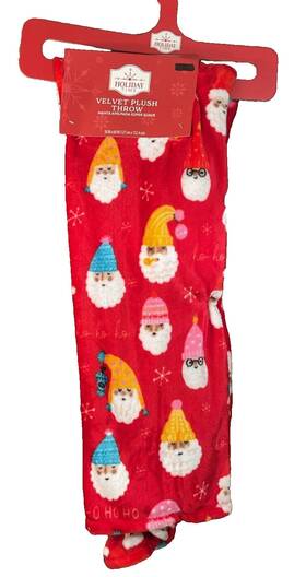 Holiday Time 190714636586 Soft Velvet Plush Throw Santa Gnomes Christmas Blanket- 50 Inch X60 Red