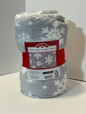 Holiday Time 784857932515 Super Soft Plush Throw Inch Snowflakes Gray/wht 50 X60