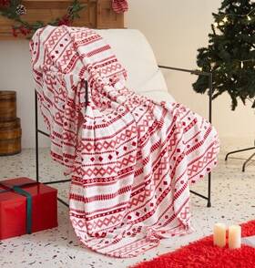 Holiday Time 784857935363 Red And White Plush Throw Blanket 50x60 Super Soft Ugly Sweater Print